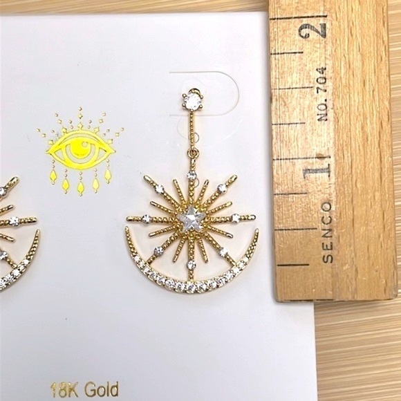 Brand New Eye Candy 18K Gold Plated Star Crescent Moon Rhinestone Drop Earrings - Picture 10 of 14
